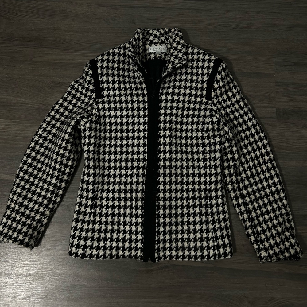 Conrad C Black and White Houndstooth Jacket Straight Fit Patterned Jacket